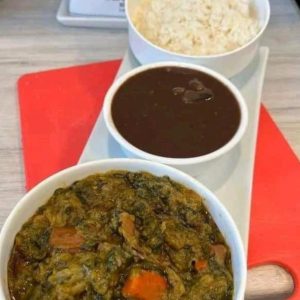 White rice, vegetable and black beans