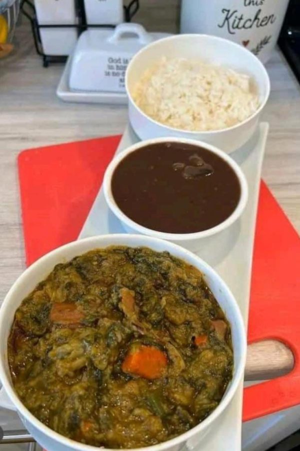 White rice, vegetable and black beans