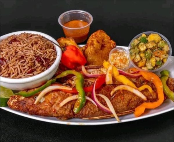 Rice and red beans with fish
